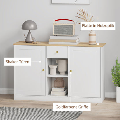 HOMCOM Küchenkommode, Sideboard mit Schublade, Schränken, Regalen, Spanplatte, Weiß