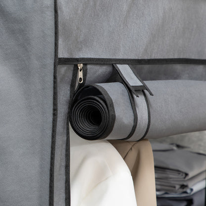 HOMCOM Schrank aus Stoff, Aufbewahrungslösung, 6 Regale, 1 Kleiderstange, Dunkelgrau