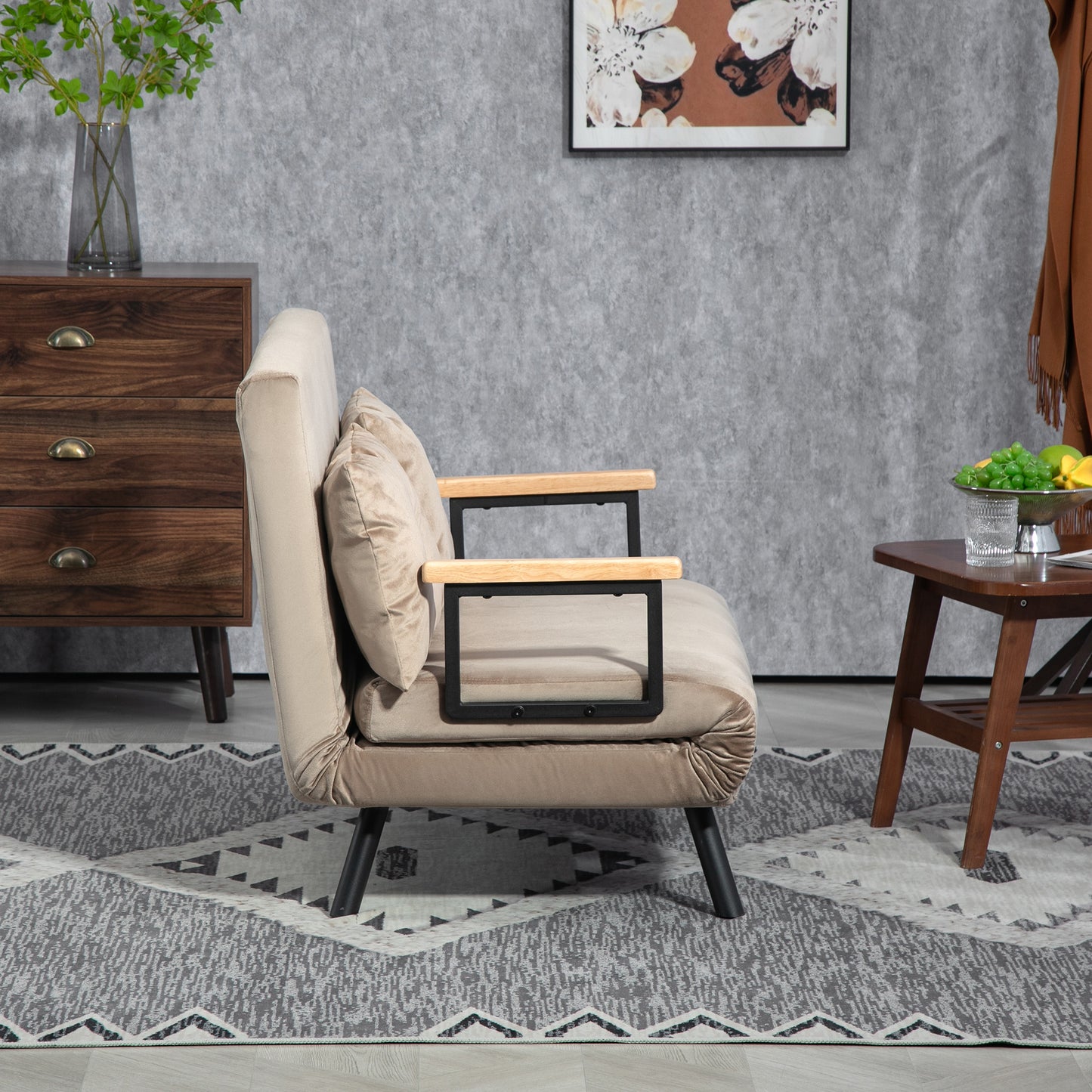 HOMCOM Schlafsessel, Gästebett, Holz-Armlehnen, metallrahmen, bis 120 kg, 102x73x81cm, Hellbraun