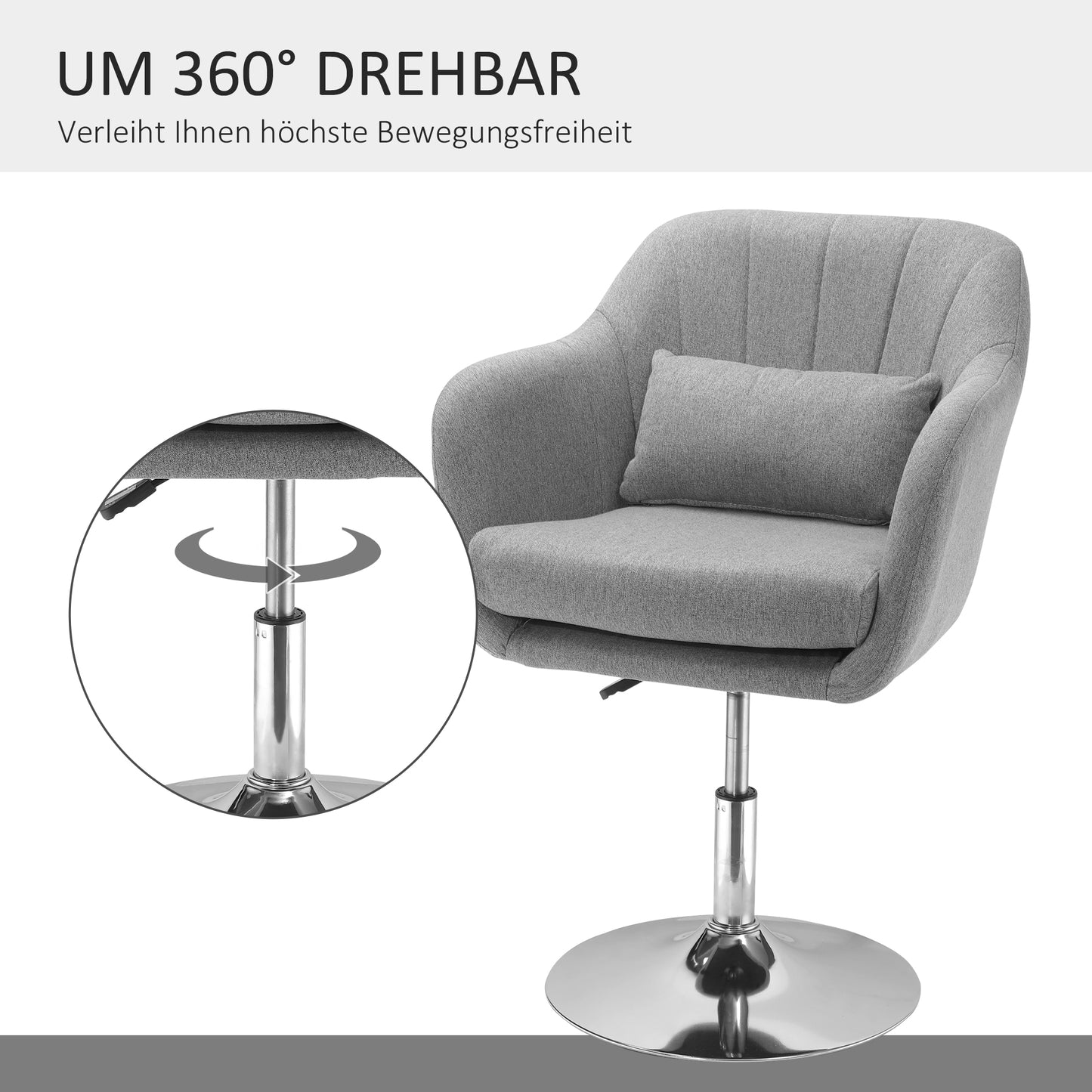 HOMCOM Arbeitshocker Drehhocker bis 136 kg, höhenverstellbar, leinenartiges Polyester, Stahl, Grau, 60 x 60 x 79-91 cm