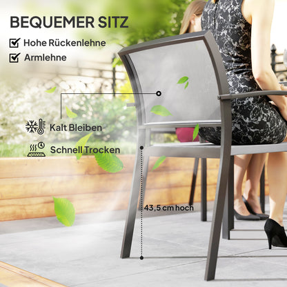 Outsunny 7-teiliges Ess-Set, 6 Stühle, 1 Tisch, stapelbar, leicht zu reinigen, Stahlrahmen, Gartenmöbel-Set, Grau