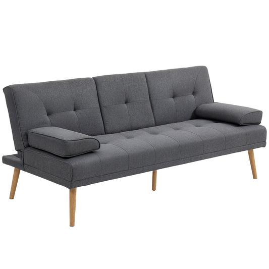 HOMCOM Schlafsofa im Skandi-Design, 3-Sitzer-Sofa, 2 Kissen, Grau + Natur