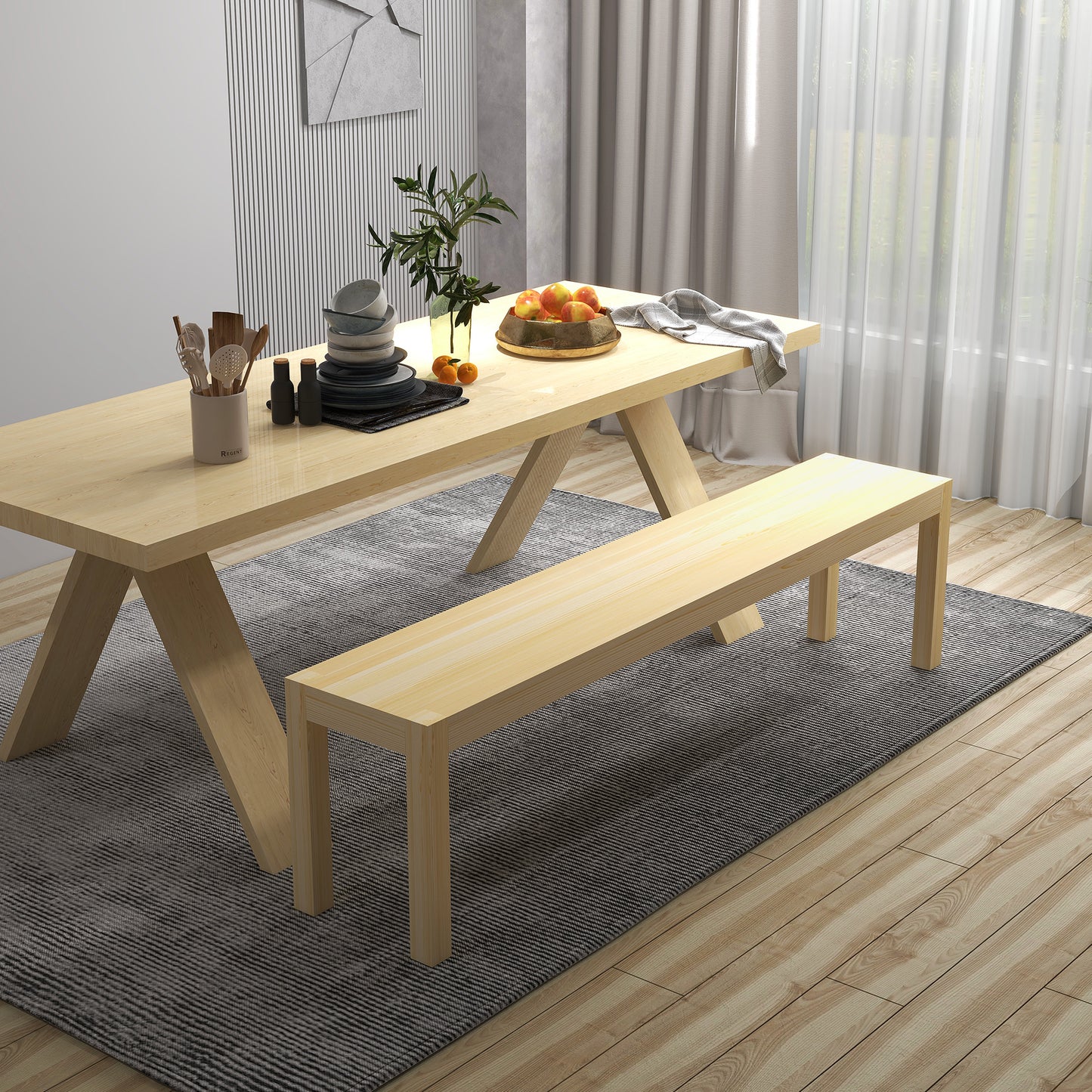 HOMCOM Sitzbank, Platz für 3 Personen, bis 330 kg, Kiefernholz, 175x33x45 cm