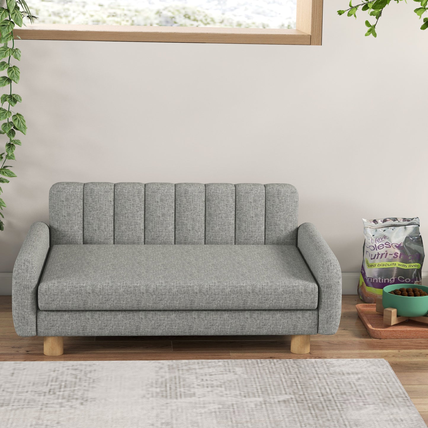 PawHut Hundebett, weiches Kissen, waschbarer Bezug, rutschfeste Füße, grå, 94B x 61T x 40H cm