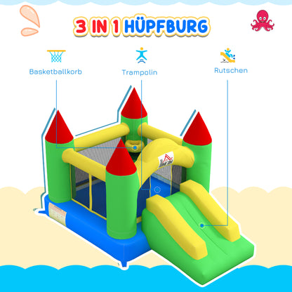 HOMCOM Hüpfburg mit Rutsche und Sicherheitsnetz, bis 100 kg, 3-10 Jahre, 300x180x160cm