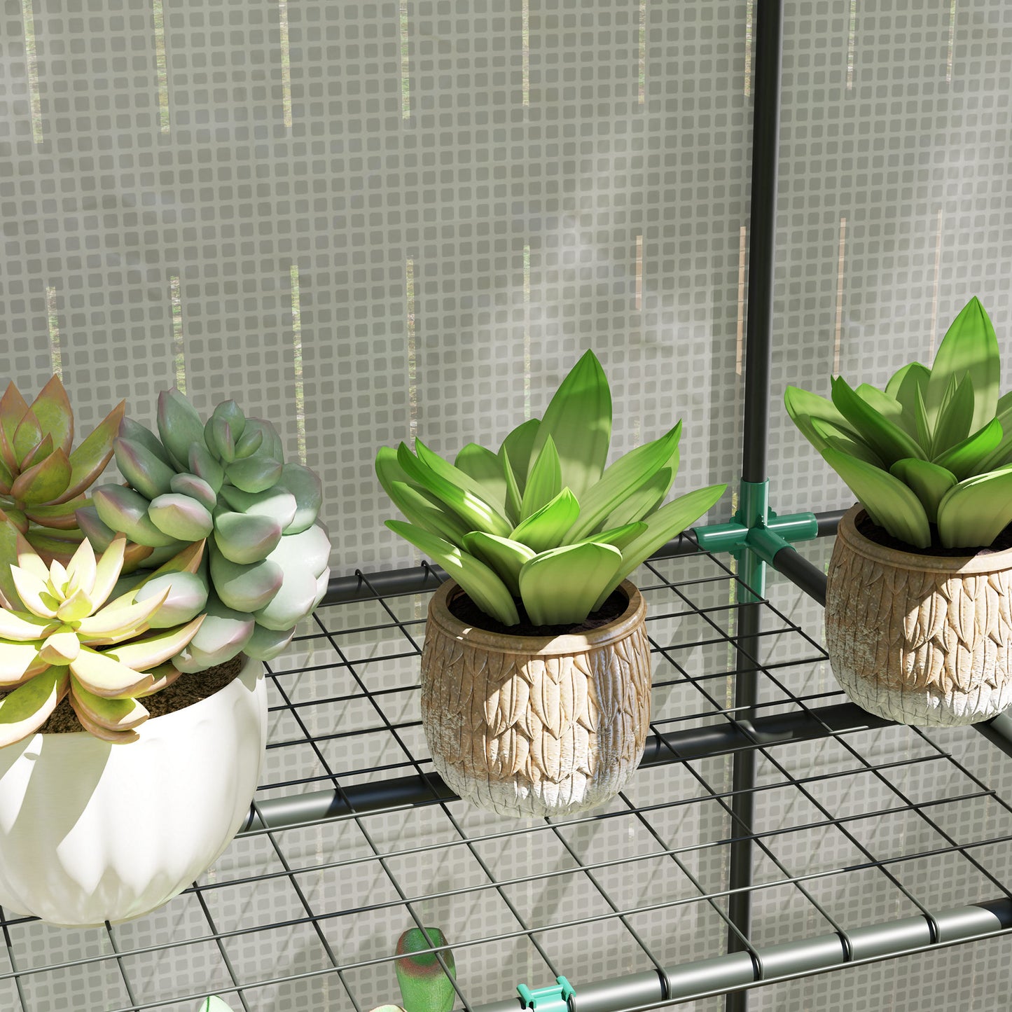 Outsunny Mini-Gewächshaus mit 3-Ebenen-Regal, Kunststoff-Abdeckung, UV-beständig, tragbar, Rolltür, 144 x 48 x 152 cm, Weiß