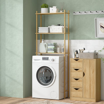 HOMCOM Toilettenregal 3 Ebenen Badezimmerregal, platzsparend Naturholz 69 x 25,5 x 181 cm