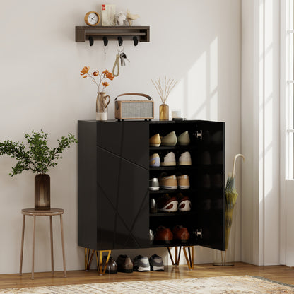 HOMCOM Schuhschrank mit 2 Türen, Schuhregal, Schuhaufbewahrung mit 3 Verstellbaren Ablagen 72 x 31,5 x 95 cm, Schwarz