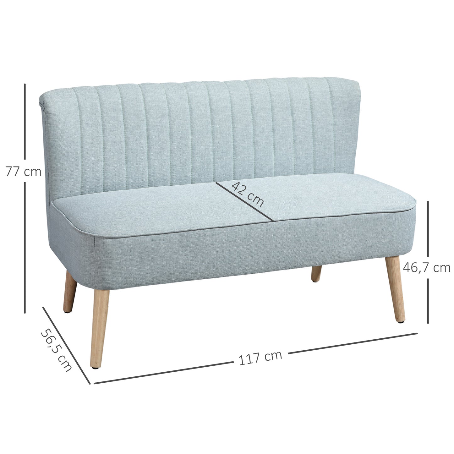 HOMCOM 2-Sitzer Sofa, weiche Polsterung, pflegeleichter Bezug, bis 150 kg, 117 x 56,5 x 77 cm, Hellgrün