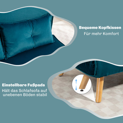 HOMCOM 2-Sitzer-Schlafsofa, Bettsofa, in Bett umwandelbare Couch, verstellbare Rückenlehne, Stoffbezug, Metallrahmen, Grün