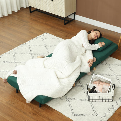 HOMCOM Klappsessel mit Bettfunktion, Klappbarer Relaxsessel in Samtoptik, Verstellbare Lehne, bis 120 kg belastbar, Dunkelgrün