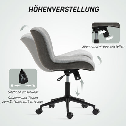 HOMCOM Armloser Bürostuhl, gepolstert, höhenverstellbar, drehbar, rollbar, Grau