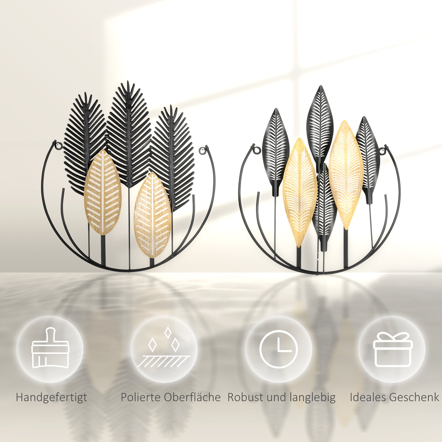 HOMCOM 3D -Wandbilder 2er-Set Moderne Wanddekoration Metall Natur + Schwarz