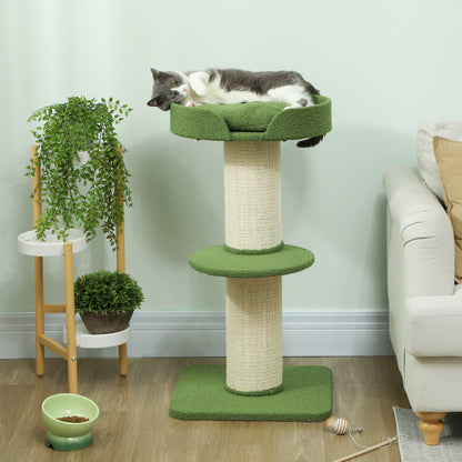 PawHut Katzenbaum 91cm Spielbaum mit Katzenbett, Plattform Lammwolle Grün