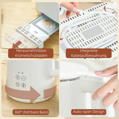 HOMCOM Küchenset mit Wasserkocher und Toaster, 7 Bräunungsstufen, schnelles Kochen, Edelstahl, Kunststoff, Weiß