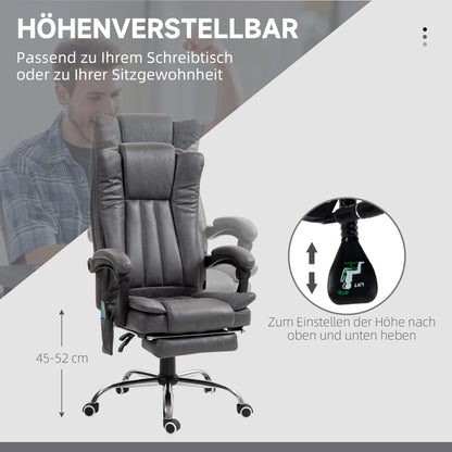 Vinsetto Chefsessel mit Massage- und Wärmefunktion, Fußstütze, verstellbar, bis 120kg, Grau