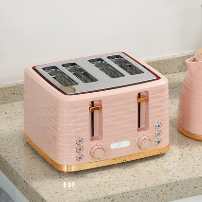 HOMCOM 2-in-1 Toaster- und Wasserkocher-Set, 7 Bräunungsstufen, Auftau- und Aufwärmfunktion, Rosa
