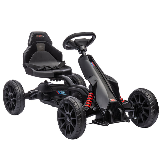 HOMCOM Go-Kart, Kinderfahrzeug mit verstellbarem Sitz, Tretfahrzeug, Tretauto mit Handbremse, 3-8 Jahre, Outdoor, Schwarz