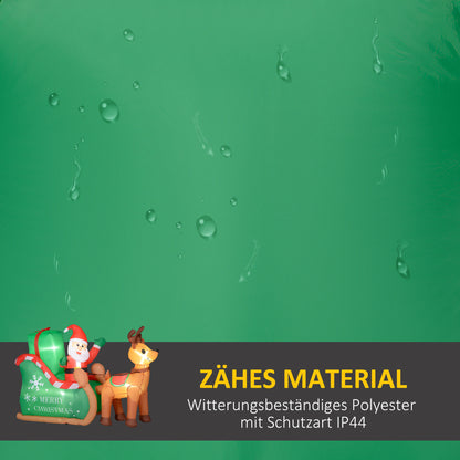 Outsunny Weihnachtsmann mit Schlitten &amp; Rentier, aufblasbar, weiße LED-Beleuchtung, 210 x 80 x 140 cm