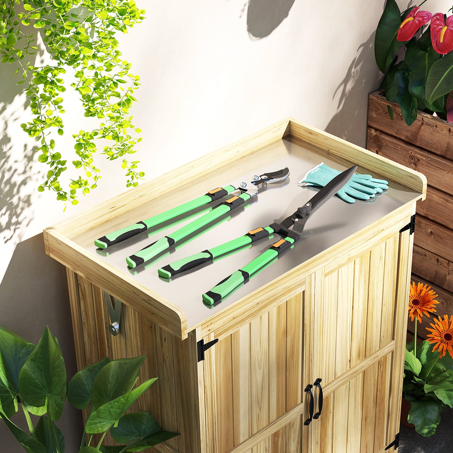 Outsunny Heckenschere Set 2-teilig Gartenschere Messerlänge 90 cm Astschere mit Metallklingen, ausziehbarer Griff