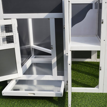 PawHut Hühnerstall Hühnerhaus Geeignet für 1-2 Hühner, mit Nistkasten Eierkiste mit 2 Fächern, Tanne, Grau+Weiß, 160 x 75 x 80 cm