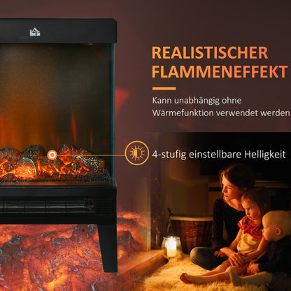 HOMCOM Elektrokamin, 2000 W, Standkamin mit Heizung LED 3D-Flammeneffekt, 4 Helligkeitsstufen, Elektrischer Kamin mit Thermostat, Überhitzungsschutz, Schwarz
