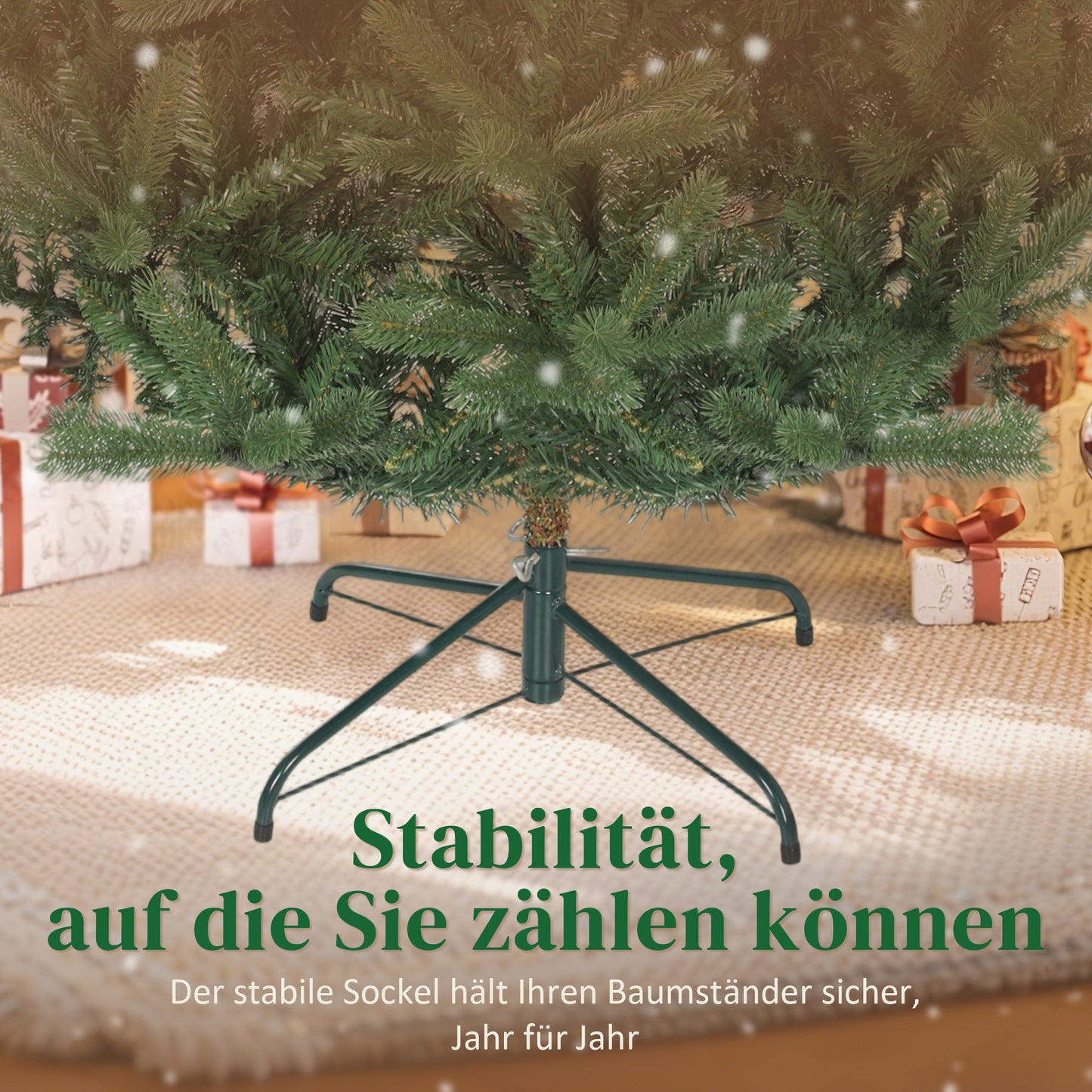 HOMCOM Künstlicher Weihnachtsbaum, 180 cm, dichte Zweige, realistisches Aussehen, flammenhemmend, Kunststoff, Metall, Grün