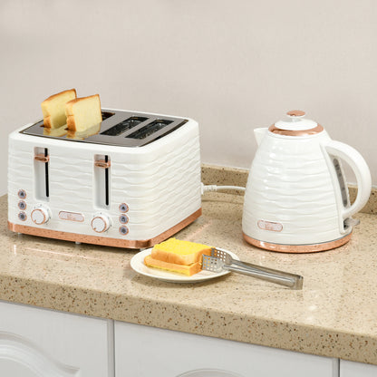 HOMCOM 2-in-1 Toaster- und Wasserkocher-Set, 7 Bräunungsstufen, Auftau- und Aufwärmfunktion, Cremeweiß
