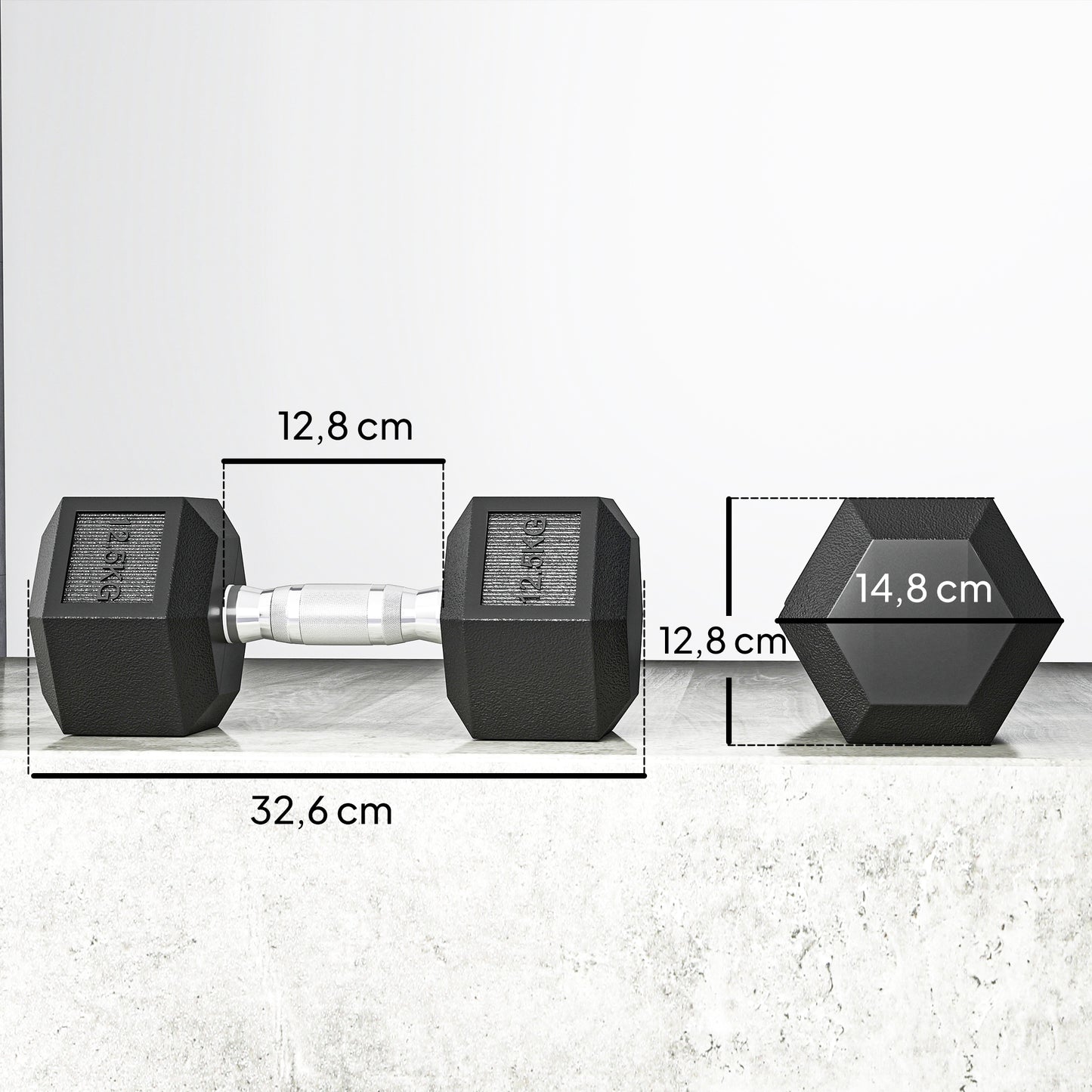 HOMCOM Hanteln mit gerändeltem Griff, Kurzhantel aus Gusseisen, 2 x 12,5 kg für Zuhause, Fitnessstudio, Krafttraining