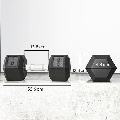 HOMCOM Hanteln mit gerändeltem Griff, Kurzhantel aus Gusseisen, 2 x 12,5 kg für Zuhause, Fitnessstudio, Krafttraining