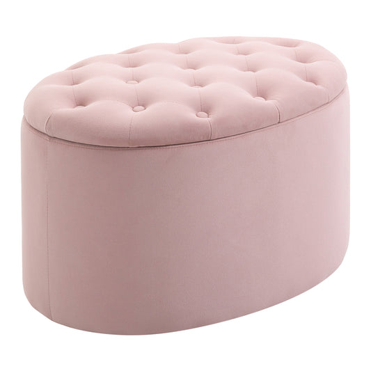 HOMCOM Sitzbank mit Stauraum Polsterbank mit Samtoptik, Sitztruhe Ovale Form, Truhenbank für Wohnzimmer Schlafzimmer Flur 71 x 52 x 42 cm, Rosa