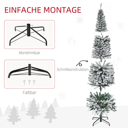 HOMCOM Künstlicher Weihnachtsbaum 225 cm Bleistift Kiefernbaum mit Schnee, 738 Spitzen für drinnen