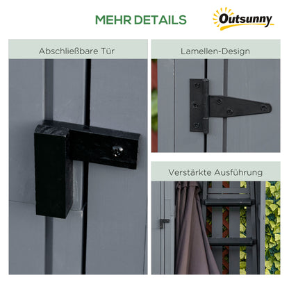 Outsunny Gartenschrank, offenes Brennholzfach, verriegelbare Tür, wetterfest, Naturholz, 129 x 51,5 x 180cm, grau+schwarz