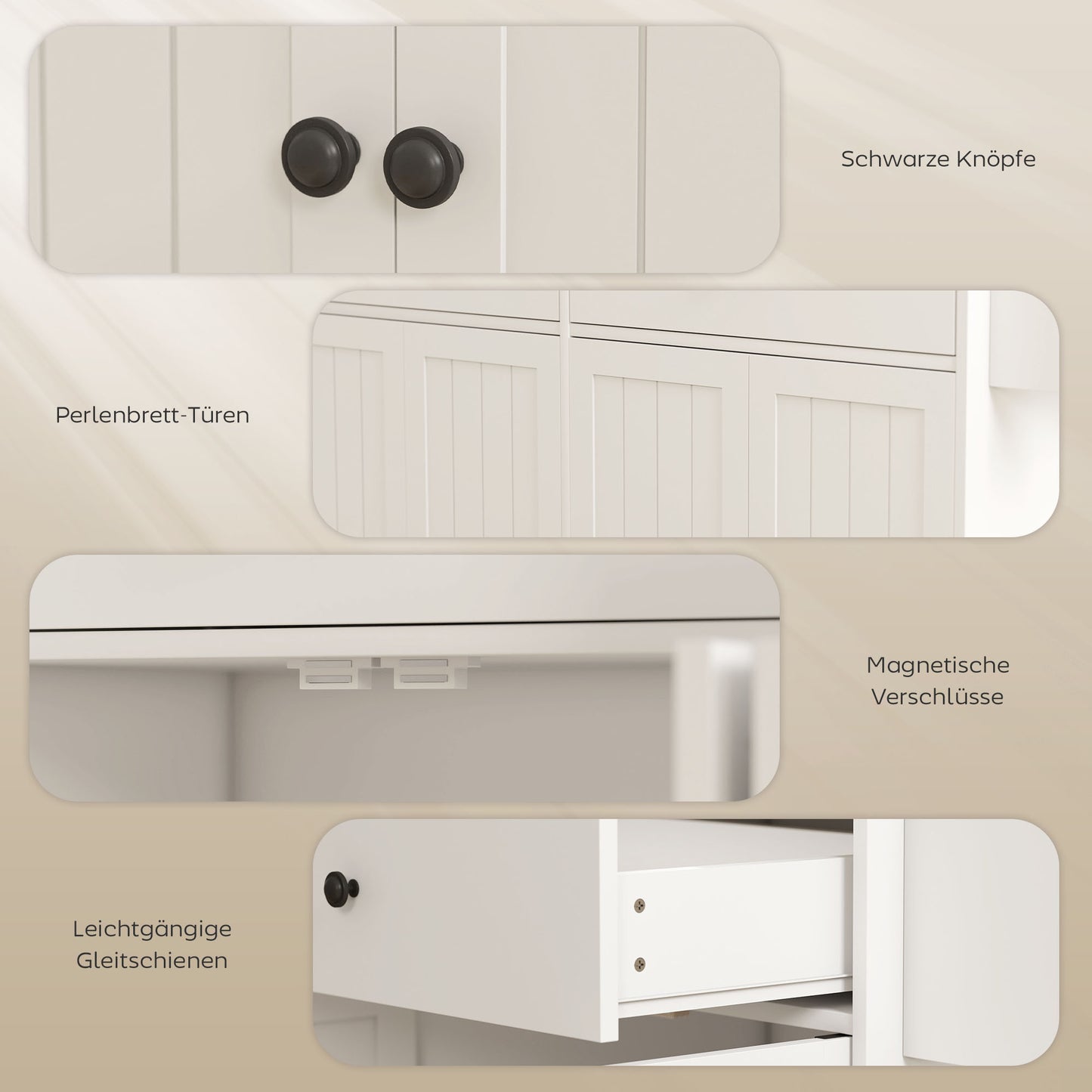 HOMCOM Rollbare Kücheninsel, 2 Schubladen, 2 Schränke, verschiebbar, Gewürzregal, Handtuchhalter, Messerhalter, MDF, Weiß