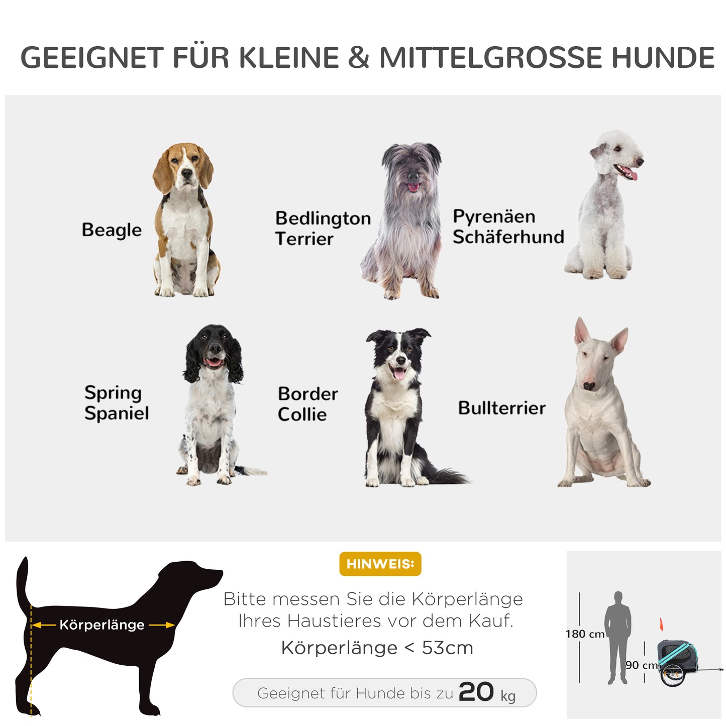 PawHut Haustieranhänger Hundeanhänger Fahrradanhänger bis 20kg klappbar Reflektor Regenschutz Stahl Grau + Grün 130 x 73 x 90cm