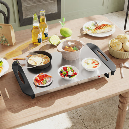 HOMCOM 2-in-1 Buffetwärmer 6,8L Warmhalteplatte 300 Watt Edelstahl Speisewärmer Silber