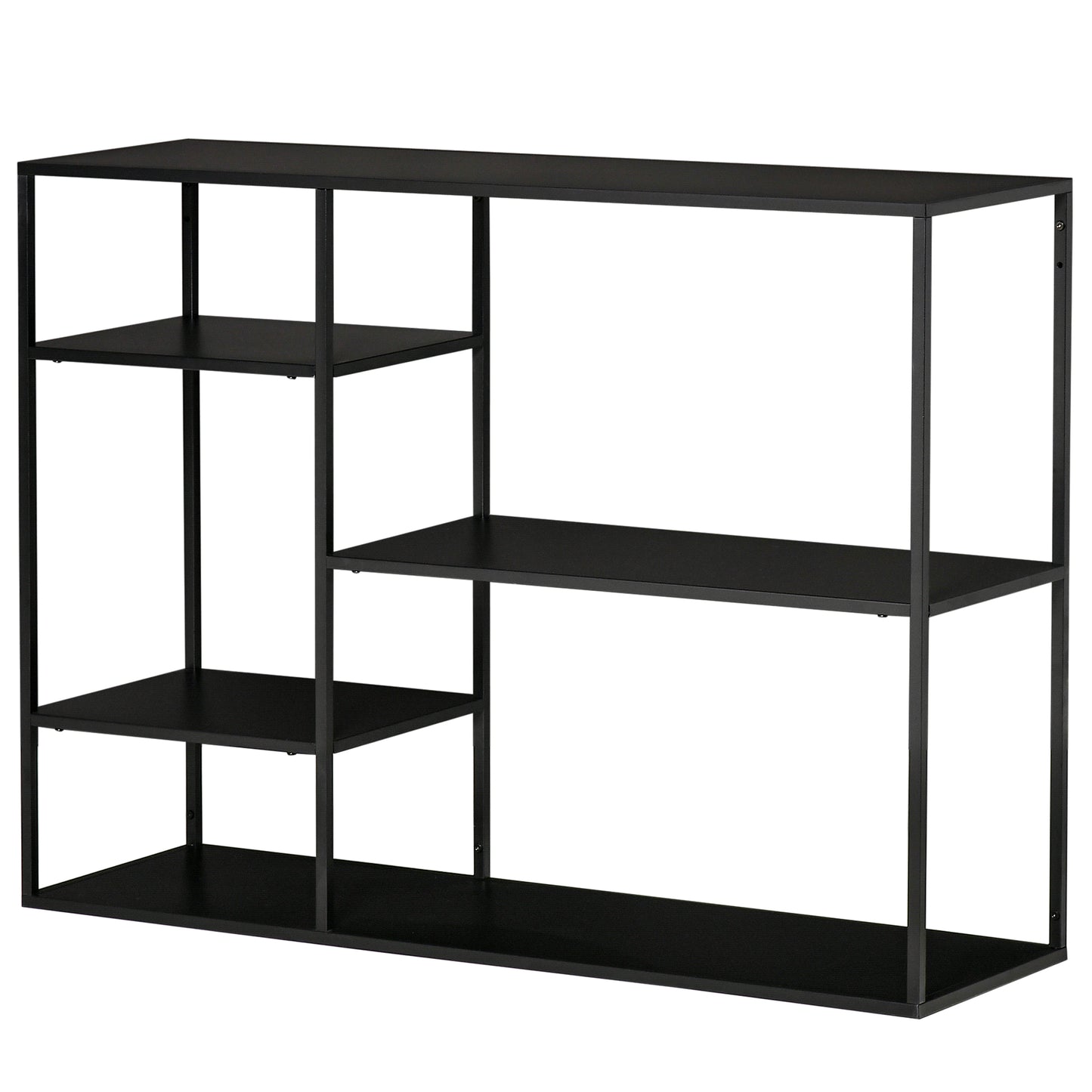 HOMCOM Standregal Bücherregal mit 5 offenen Fächern, Aufbewahrungsregal mit Metallrahmen, Würfelregal für Küche, Wohnzimmer, Schwarz, 120 x 35 x 87,5 cm