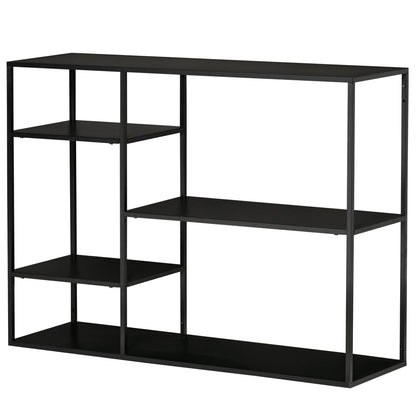 HOMCOM Standregal Bücherregal mit 5 offenen Fächern, Aufbewahrungsregal mit Metallrahmen, Würfelregal für Küche, Wohnzimmer, Schwarz, 120 x 35 x 87,5 cm