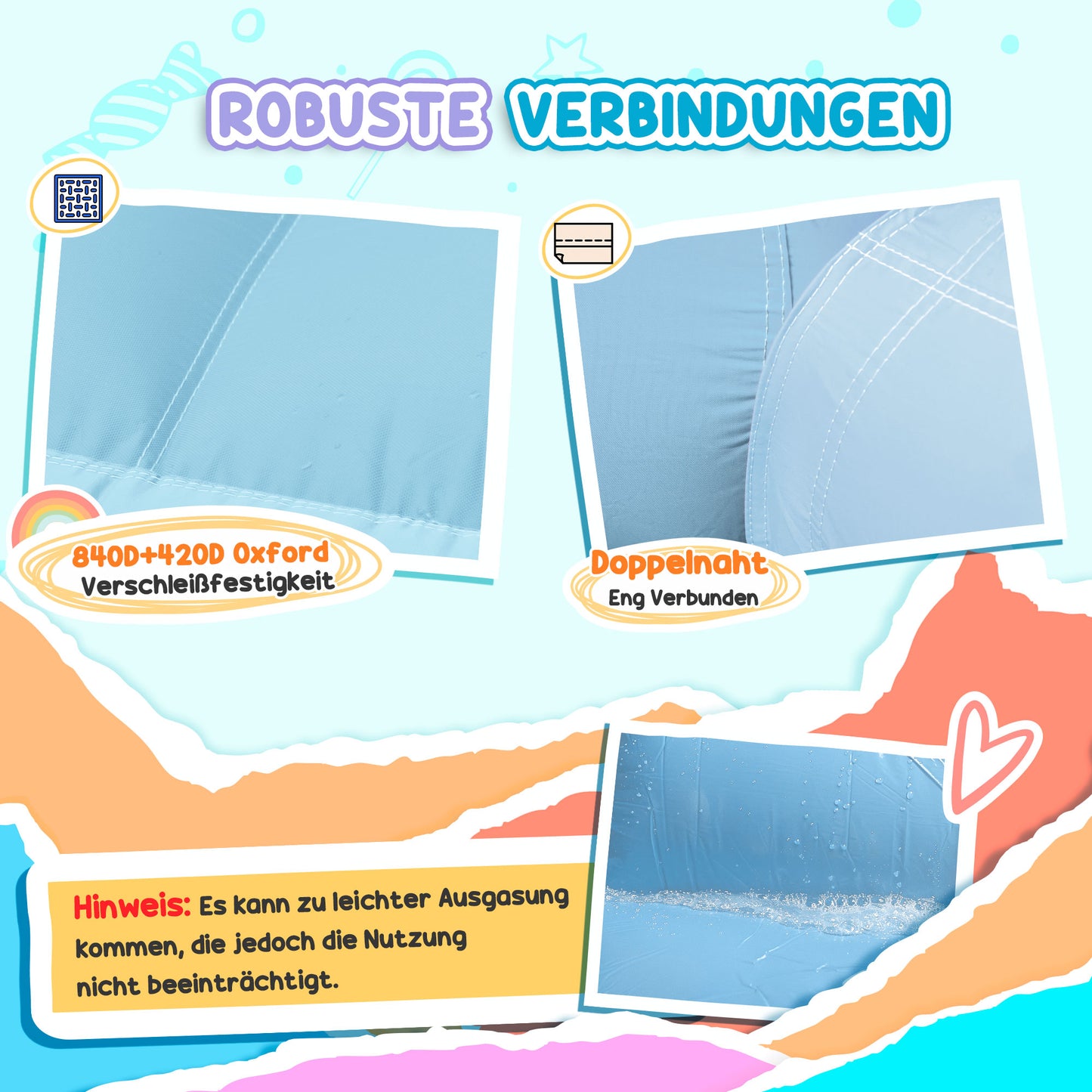 AIYAPLAY Hüpfburg, Bällebad, 2 Rutschen, Oxford-Gewebe, UV-beständig, Gebläse, Bunt