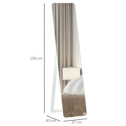 HOMCOM Standspiegel Ganzkörperspiegel mit klappbaren Rahmen Schminkspiegel frei stehend oder an der Wand montiert stabil für Wohnzimmer oder Ankleidezimmer Kiefernholz MDF Weiß 37 x 43 x 156 cm
