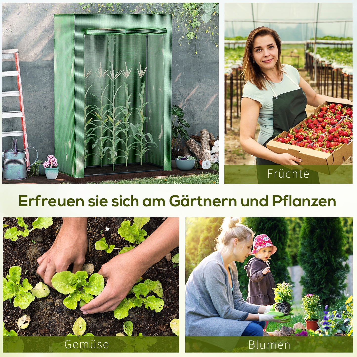 Outsunny Gewächshaus mit Tür, vinterfest Foliengewächshaus aus Stahl, Treibhaus für Balkon, Garten, Tomatenhaus 100x50x150cm, Tomatengewächshaus für Tomaten, Gemüse, Blumen, Pflanzen, Grün