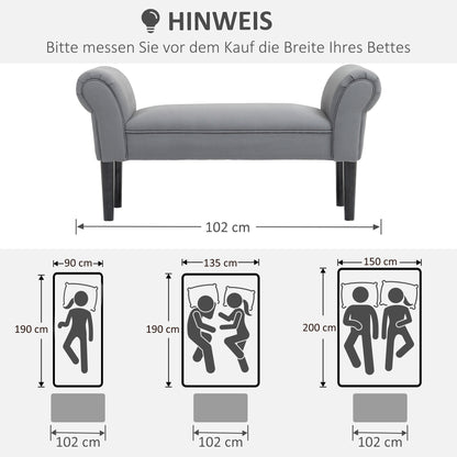 HOMCOM Sitzbank, Bettbank, robuste Bauweise, weiche Polsterung, 102x36x51 cm, Grau