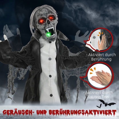 HOMCOM Halloweendeko, Skelett/Zombie, beweglich, Bewegungssensor, LEDs & Sounds, 75 cm