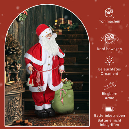 HOMCOM Weihnachtsmannfigur, beweglich, mit Geräuschsensor, Lachen & Musik, 140 cm, Rot
