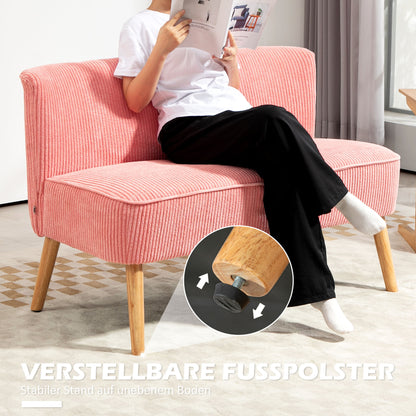 HOMCOM Zweisitzer-Sofa, elegantes Skandi Design, massiver Holzrahmen, bis 150 kg, 117 x 56,5 x 77 cm, Rosa