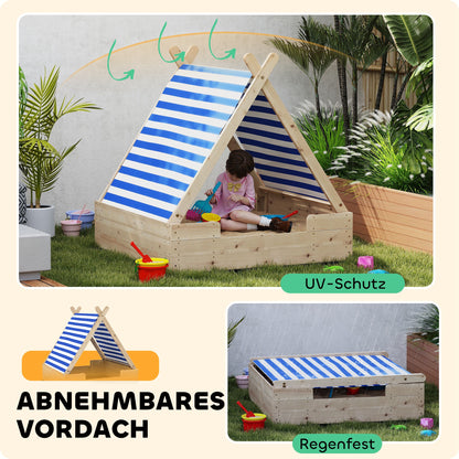 AIYAPLAY Sandkiste für Kinder, Sandkasten mit wetterfestem Zeltdach, für 3 Kinder im Alter von 3-6 Jahren, 120 x 120 x 126,5 cm