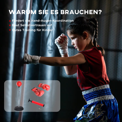 HOMCOM Box-Set mit Punchingball, höhenverstellbar, inkl. Boxhandschuhe, 126-144cm, Rot