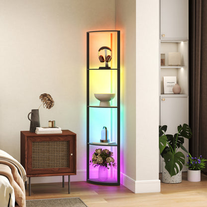 HOMCOM LED Stehlampe 5-stufige dimmbar Stehleuchte mit Regal, RGB Farbwechsel, Fernbedienung