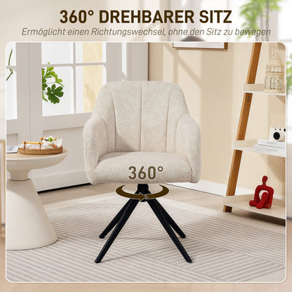 HOMCOM Drehbarer Akzentstuhl, Polsterstuhl mit Stoffbezug, Armlehnen, Stahlbeine, für Wohnzimmer, Schlafzimmer, Büro, Beige