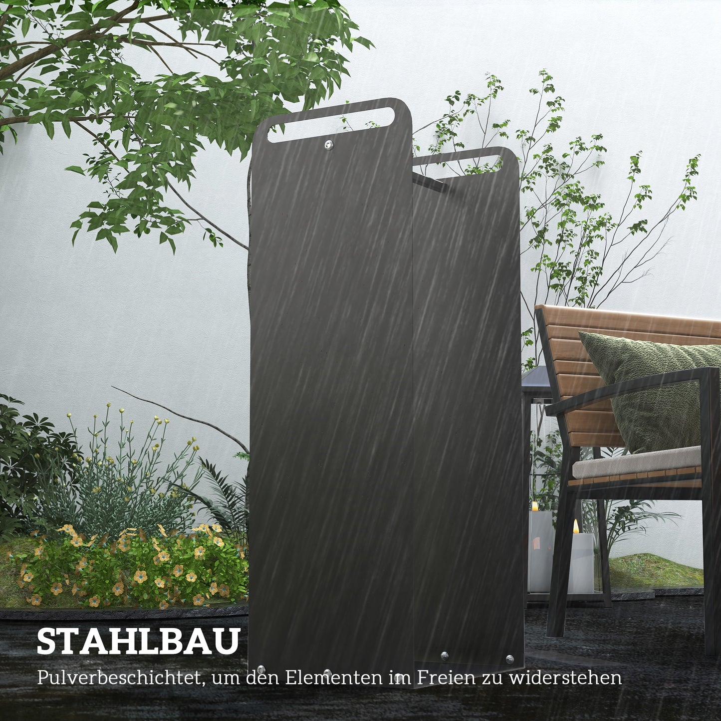 Outsunny Feuerholzgestell, 2 Tragegriffe, Stahlrahmen, bis 30kg, 37x30x90cm, Schwarz